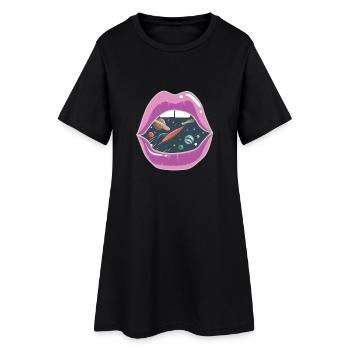 Pink lips / space - Women’s T-Shirt Dress - black - Front