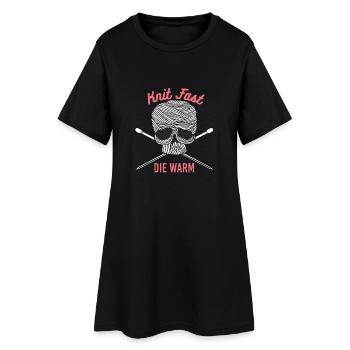 Knitting - Knitting T-Shirt "Knit Fast The Warm" - Women’s T-Shirt Dress - black - Front