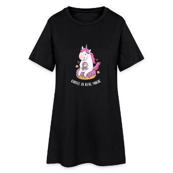 Coffee Is Real Magic - Coffee Unicorn Gift - Women’s T-Shirt Dress - black - Front