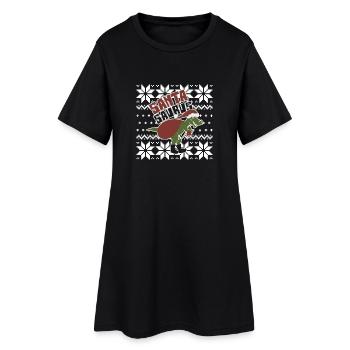 Ugly Christmas Sweater Shirt Santa Saurus Shirt - Frauen T-Shirt-Kleid - Schwarz - Vorne