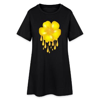 leuchtend gelbe Butterblume mit Dripping Effect - Frauen T-Shirt-Kleid - Schwarz - Vorne