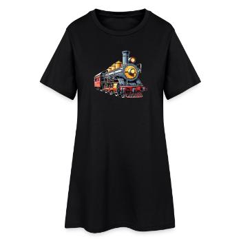 Dampfzug Cartoon Nostalgie - Frauen T-Shirt-Kleid - Schwarz - Vorne