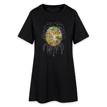 Mädchen im Baum der Weisheit, Eiche, Wald, Spiegel - Frauen T-Shirt-Kleid - Schwarz - Vorne