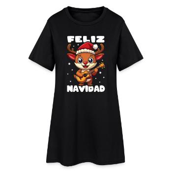 Feliz Navidad Rentier Rudolph Ukulele - Frauen T-Shirt-Kleid - Schwarz - Vorne