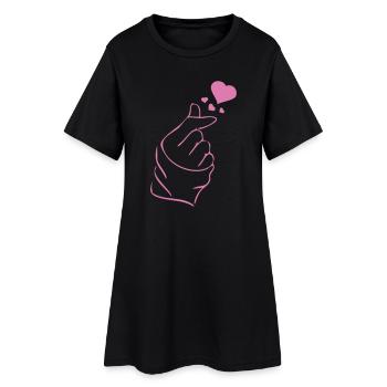 Finger heart k-pop K-drama 2 colors - Women’s T-Shirt Dress - black - Front