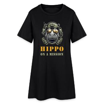 Hippopotame en mission - Conception militaire - Robe T-shirt Femme - noir - Devant