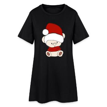 Ours en peluche avec chapeau d’hiver Bonnet de Père Noël - Robe T-shirt Femme - noir - Devant