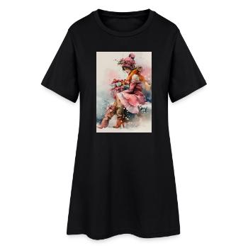Fille d'hiver en aquarelle et cadeaux - Robe T-shirt Femme - noir - Devant