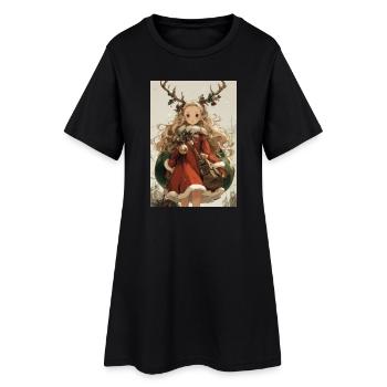 Elfhirsch-Weihnachten - Frauen T-Shirt-Kleid - Schwarz - Vorne