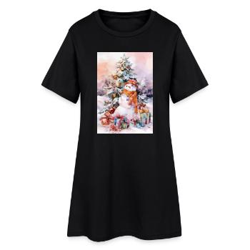 Bonhomme neige aquarelle Noël - Robe T-shirt Femme - noir - Devant