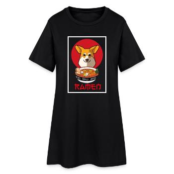 Walisischer Corgi Ramen Kawaii Japanische Nudelkunst - Frauen T-Shirt-Kleid - Schwarz - Vorne