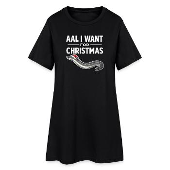 Aal I Want For Christmas – Lustiges Aal Shirt - Frauen T-Shirt-Kleid - Schwarz - Vorne