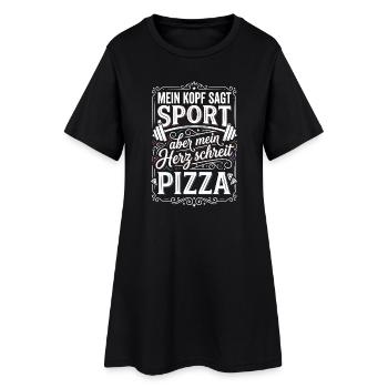Mein Kopf sagt Sport Herz schreit Pizza - Frauen T-Shirt-Kleid - Schwarz - Vorne