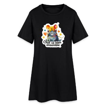 Chat et Souris Heureux Ensemble - Robe T-shirt Femme - noir - Devant