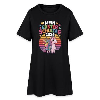  Mein Erster Schultag 2026 Einhorn Schulanfang - Frauen T-Shirt-Kleid - Schwarz - Vorne