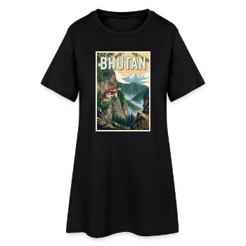 Erleben Sie die Berglandschaften Bhutans - Frauen T-Shirt-Kleid - Schwarz - Vorne