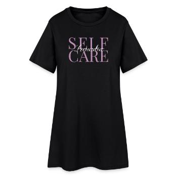 Petite amie auto-soignante rose et blanc - Robe T-shirt Femme - noir - Devant