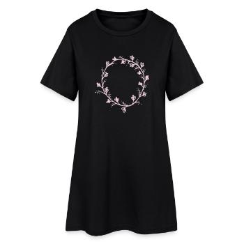 Blüten,blattkranz, - Frauen T-Shirt-Kleid - Schwarz - Vorne