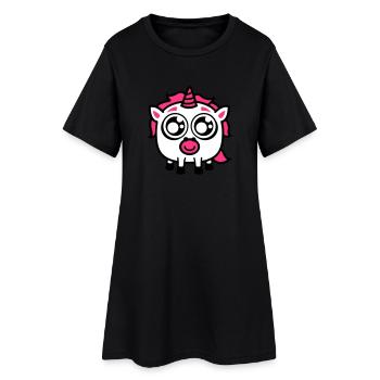 Glupschi Einhorn - Frauen T-Shirt-Kleid - Schwarz - Vorne