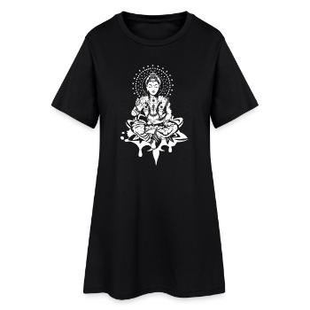 Buddha sitzt auf einer Lotusblüte und meditiert - Frauen T-Shirt-Kleid - Schwarz - Vorne