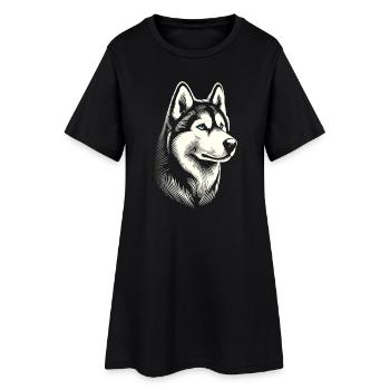 Husky head, black white, dog sled - Women’s T-Shirt Dress - black - Front