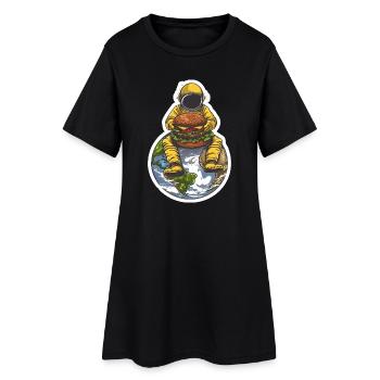 Un astronaute est heureux de son hamburger dans l’espace - Robe T-shirt Femme - noir - Devant