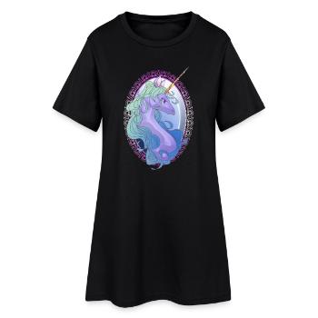 Elegante Einhorn-Spiegel-Kunst Einhorn-Mädchen - Frauen T-Shirt-Kleid - Schwarz - Vorne