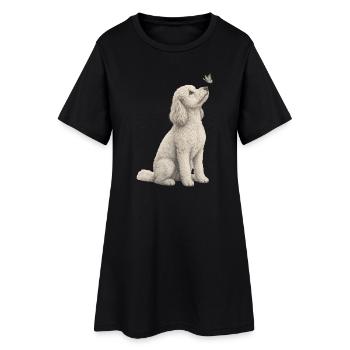 Motif caniche avec papillon pour les amateurs d’animaux - Robe T-shirt Femme - noir - Devant
