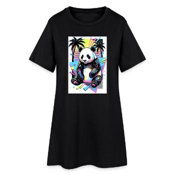 Panda - Frauen T-Shirt-Kleid - Schwarz - Vorne