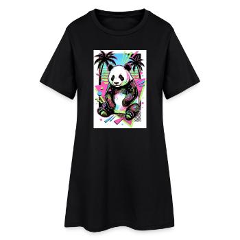 Panda - Frauen T-Shirt-Kleid - Schwarz - Vorne