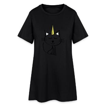 Chat dessin minou cadeau anniversaire Licorne - Robe T-shirt Femme - noir - Devant