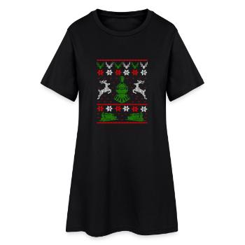 Railroad locomotive Ugly Christmas - Women’s T-Shirt Dress - black - Front