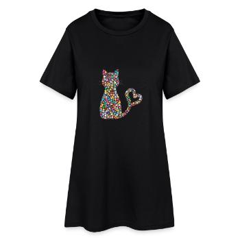 Kreis Muster Katze mit Herz Schwanz Schweif - Frauen T-Shirt-Kleid - Schwarz - Vorne