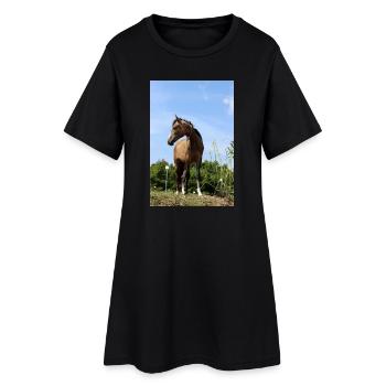 Pferde T-shirt Geschenk Reiter  - Frauen T-Shirt-Kleid - Schwarz - Vorne