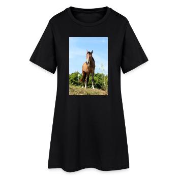 Pferd Pferdeposter - Frauen T-Shirt-Kleid - Schwarz - Vorne