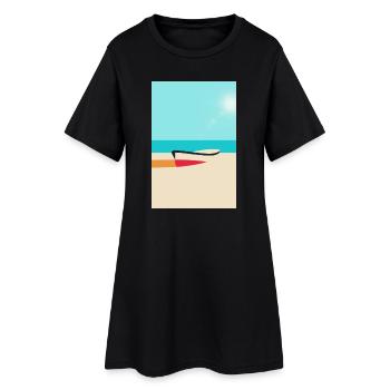 Bateau sur la plage – été, soleil, mer - Robe T-shirt Femme - noir - Devant