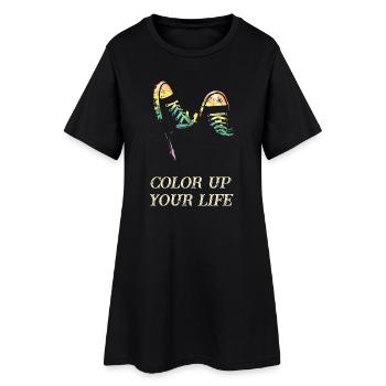 Bunte Sneakers im Retro-Style - Frauen T-Shirt-Kleid - Schwarz - Vorne