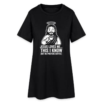 Jésus m’aime, il préfère le café. - Robe T-shirt Femme - noir - Devant