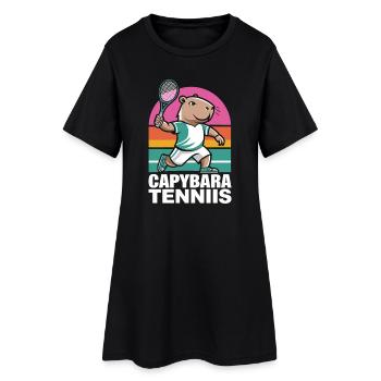  Capybara Tenniis Lustiges Capybara Tennis Retro - Frauen T-Shirt-Kleid - Schwarz - Vorne