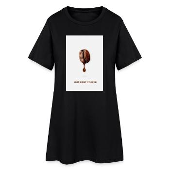 But First Coffee Minimalistisches Poster - Frauen T-Shirt-Kleid - Schwarz - Vorne