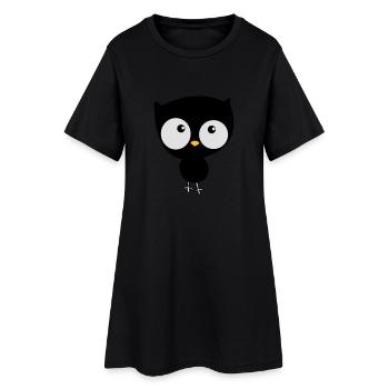 Eule - Frauen T-Shirt-Kleid - Schwarz - Vorne