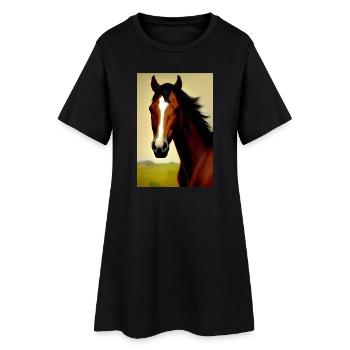 Peinture à l’huile de tête de cheval - Robe T-shirt Femme - noir - Devant
