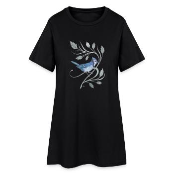 Blauer Eichelhäher auf einem Zweig mit Blättern - Frauen T-Shirt-Kleid - Schwarz - Vorne
