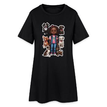 Fille avec motif de groupe de chiens - Robe T-shirt Femme - noir - Devant