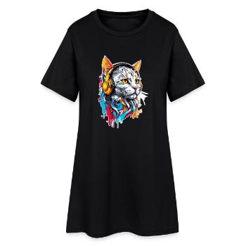 Le chat écoute de la musique - Robe T-shirt Femme - noir - Devant