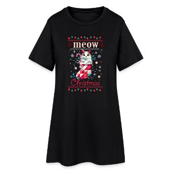 Chat espiègle en bas - Style de Noël laid - Robe T-shirt Femme - noir - Devant
