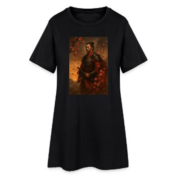 Samurai im Kirschblütensturm - Frauen T-Shirt-Kleid - Schwarz - Vorne
