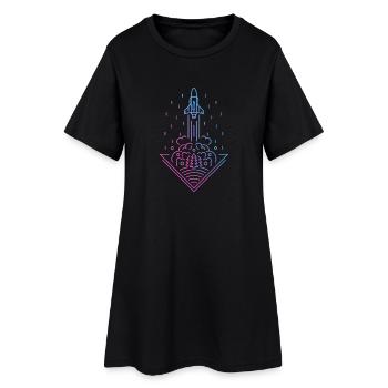 Retro Rocket - Frauen T-Shirt-Kleid - Schwarz - Vorne