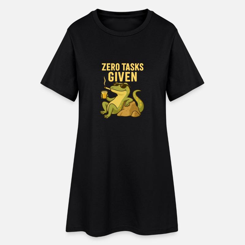 Zero Tasks Given – Gecko Edition - Frauen T-Shirt-Kleid - Schwarz