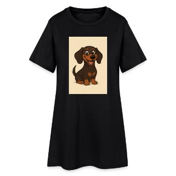 Glücklicher Dackel - Frauen T-Shirt-Kleid - Schwarz - Vorne